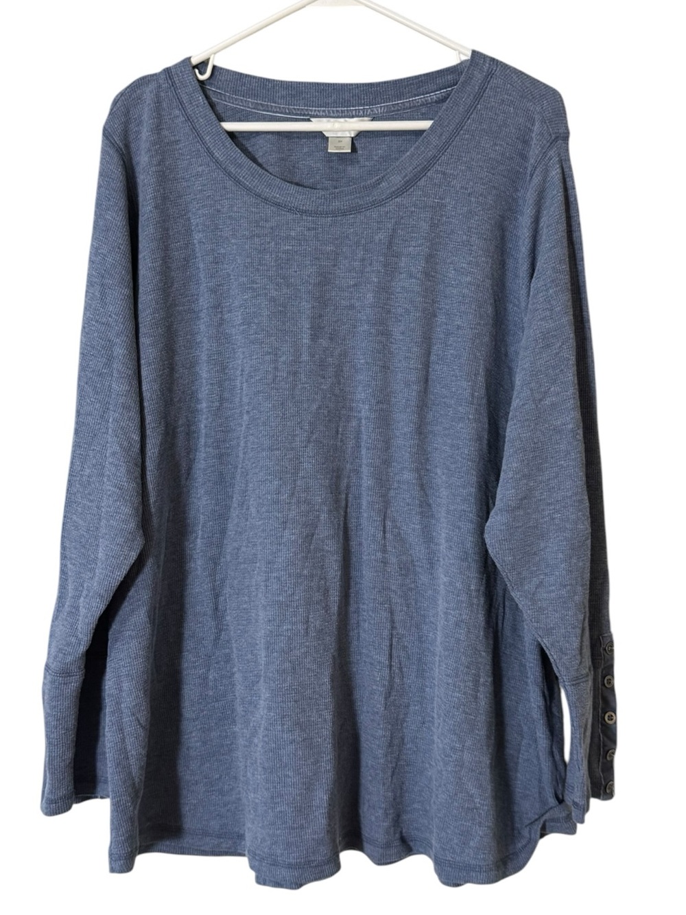 CJ Banks Waffle Knit Long Sleeve Top Women Sz 3X Cotton Blend Casual Round Neck